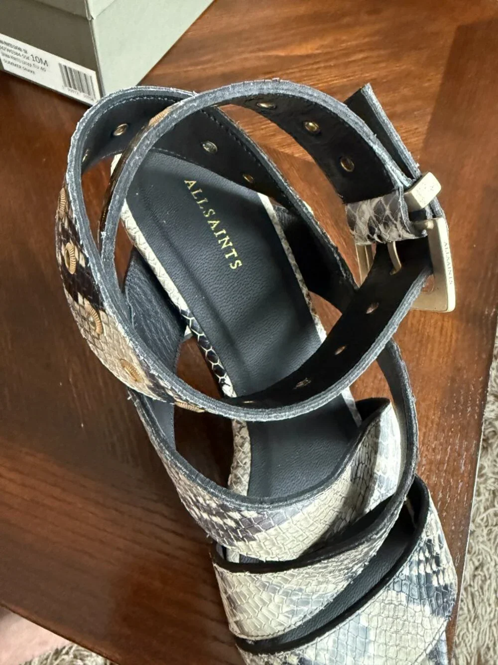 ALLSAINTS Sienna Snake Print Leather Platform Strappy Ankle Sandal | 40 | NWB